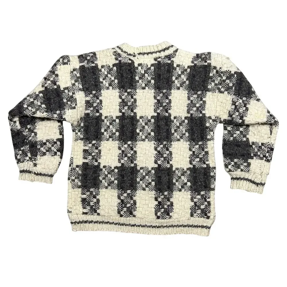 Vintage 80s Handmade 100% Wool Sweater Men’s Medium Geometric Chunky Knit